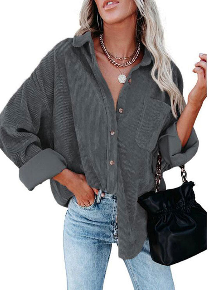 Autumn Corduroy Jacket Woman Long Shirt Jacket Women Button Coat Jackets