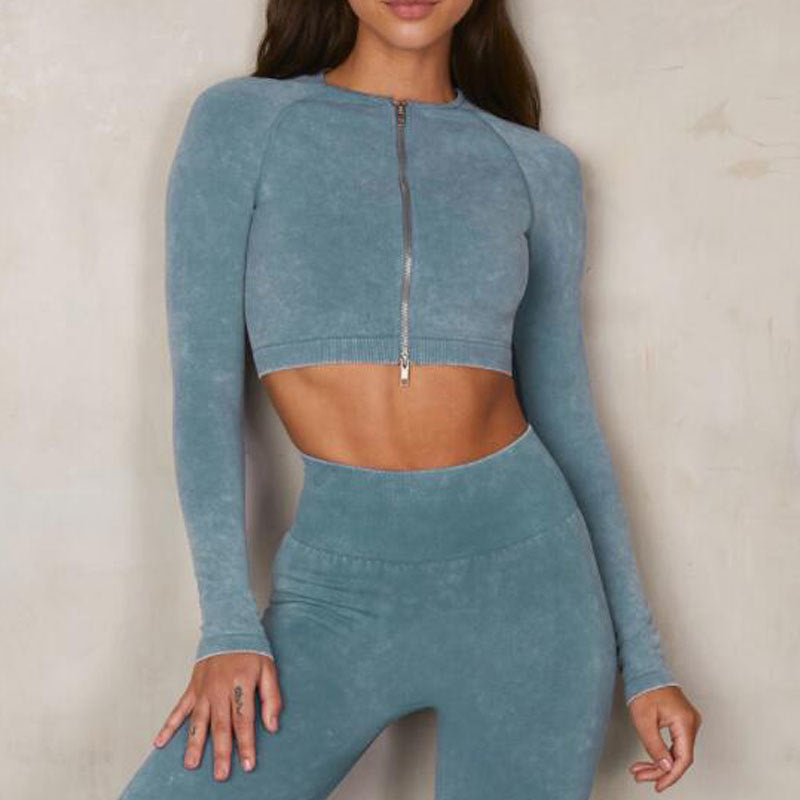 Women Seamless Sports Bra Long Sleeve Crop Top Set