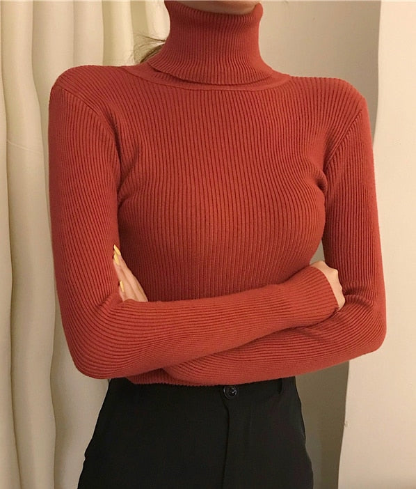 Women Turtleneck Sweaters Casual Soft Cashmere Pullovers Elastic