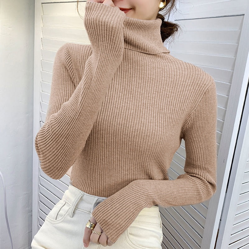 Women Turtleneck Sweaters Casual Soft Cashmere Pullovers Elastic