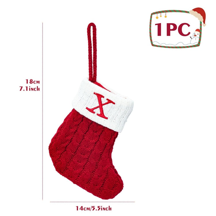 Christmas Socks Red Snowflake Alphabet Letters Decorations