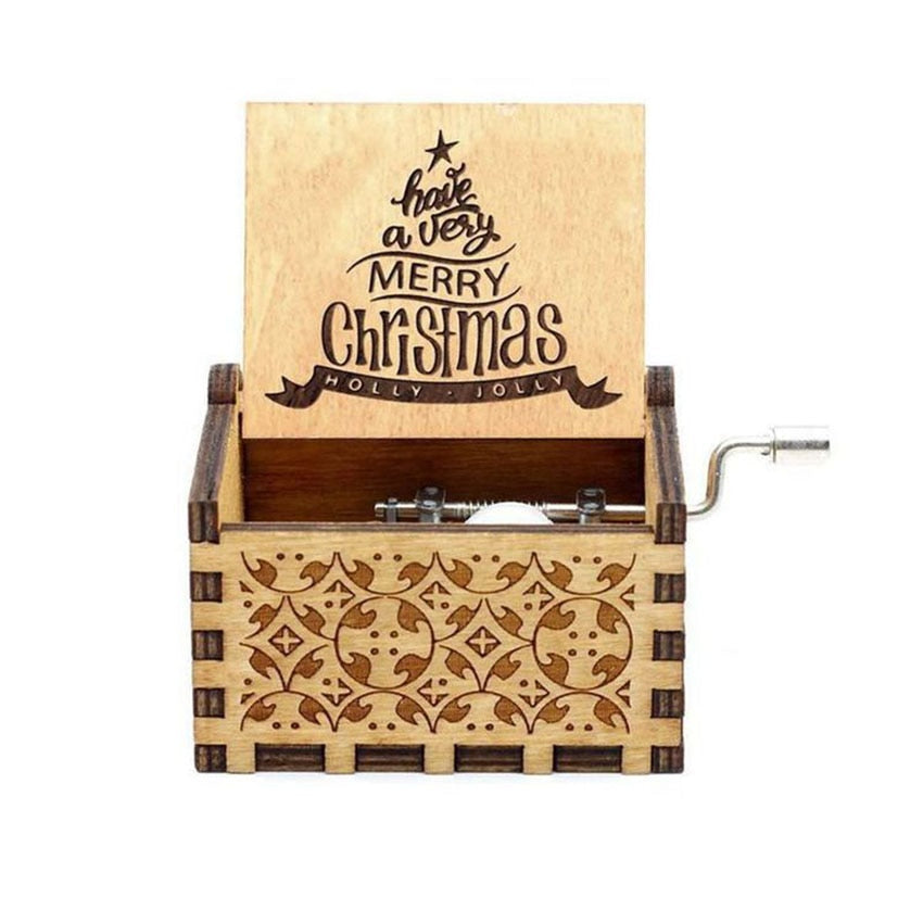 New Wooden Hand Crank Music Box Merry Christmas Music Theme