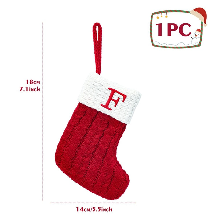 Christmas Socks Red Snowflake Alphabet Letters Decorations
