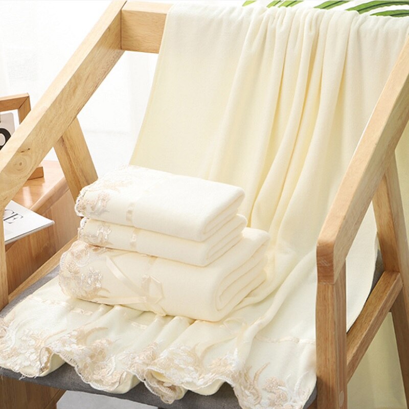 Microfiber Towel Set Luxury Lace Embroidered Bath Towel Gift Set