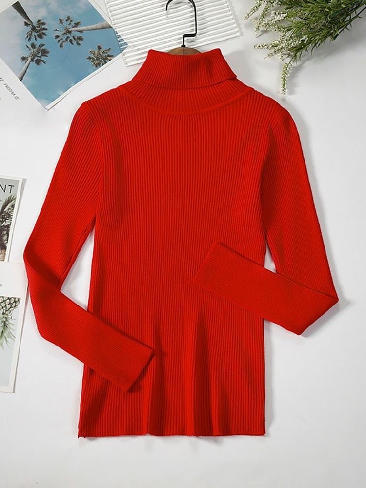Women Turtleneck Sweaters Casual Soft Cashmere Pullovers Elastic