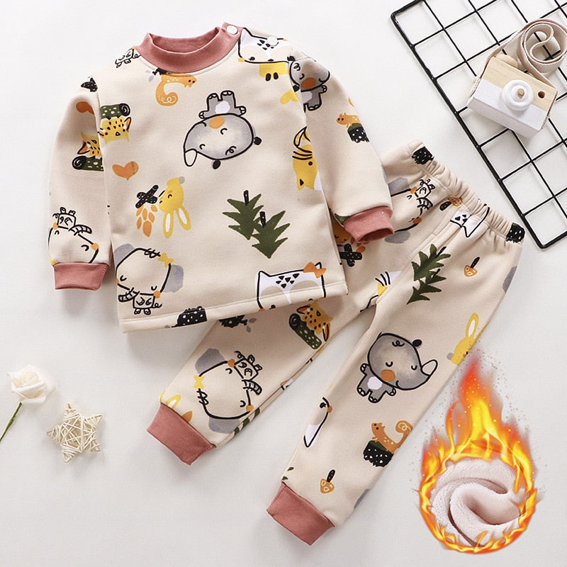 New Kids Boys Thicken T-Shirt Tops Pajama Sets Cartoon