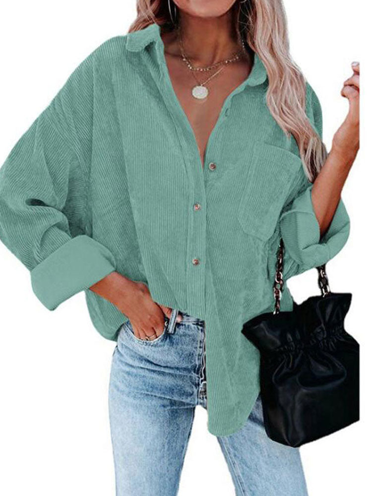 Autumn Corduroy Jacket Woman Long Shirt Jacket Women Button Coat Jackets