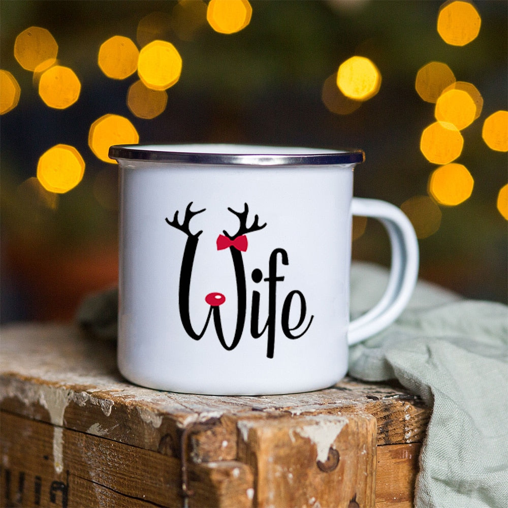Snowman Deer Print Enamel Coffee Mugs Christmas Gifts New Year Party