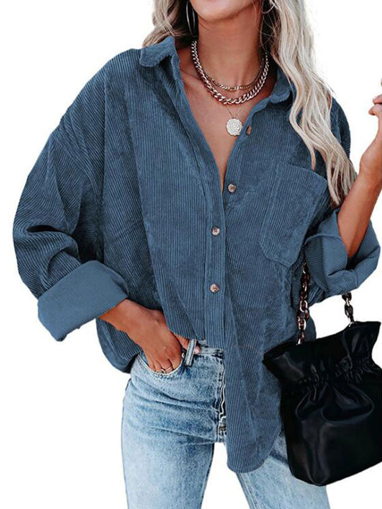 Autumn Corduroy Jacket Woman Long Shirt Jacket Women Button Coat Jackets