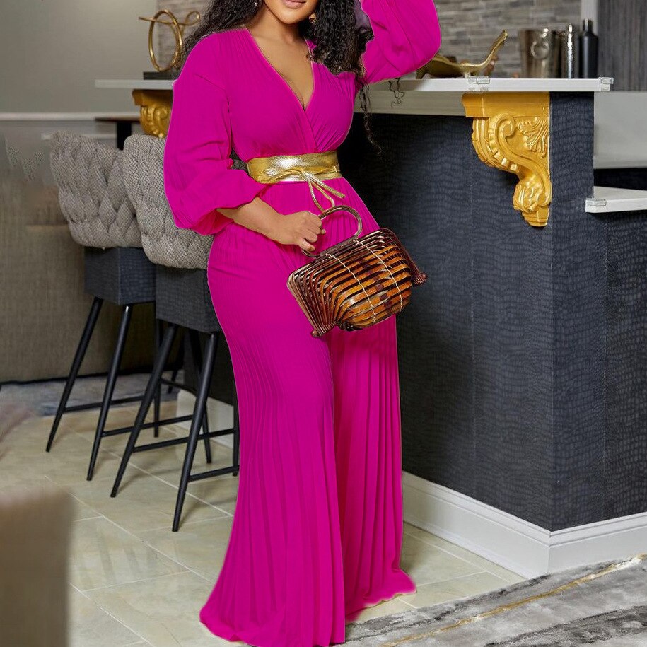 Plus Size Women Jumpsuit Autumn V Neck One Piece Outfit Casual Lady Ruffle Tracksuit Sexy Club Clothing 2022 Fashion Loose Pants