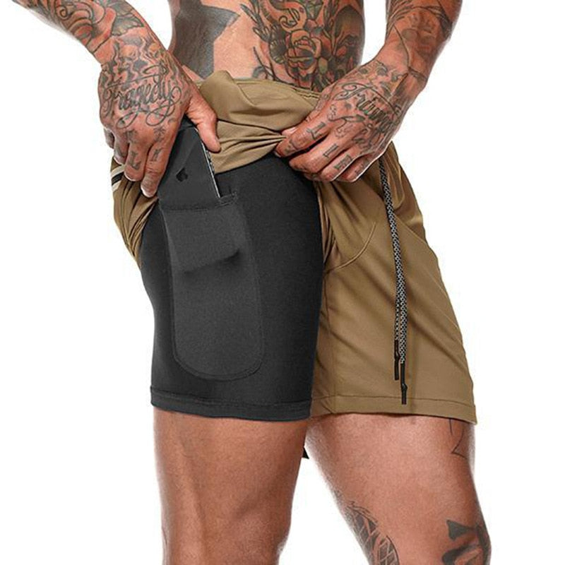 Sport Shorts Men Sportswear Double-deck Running Shorts 2 In 1 Bottoms