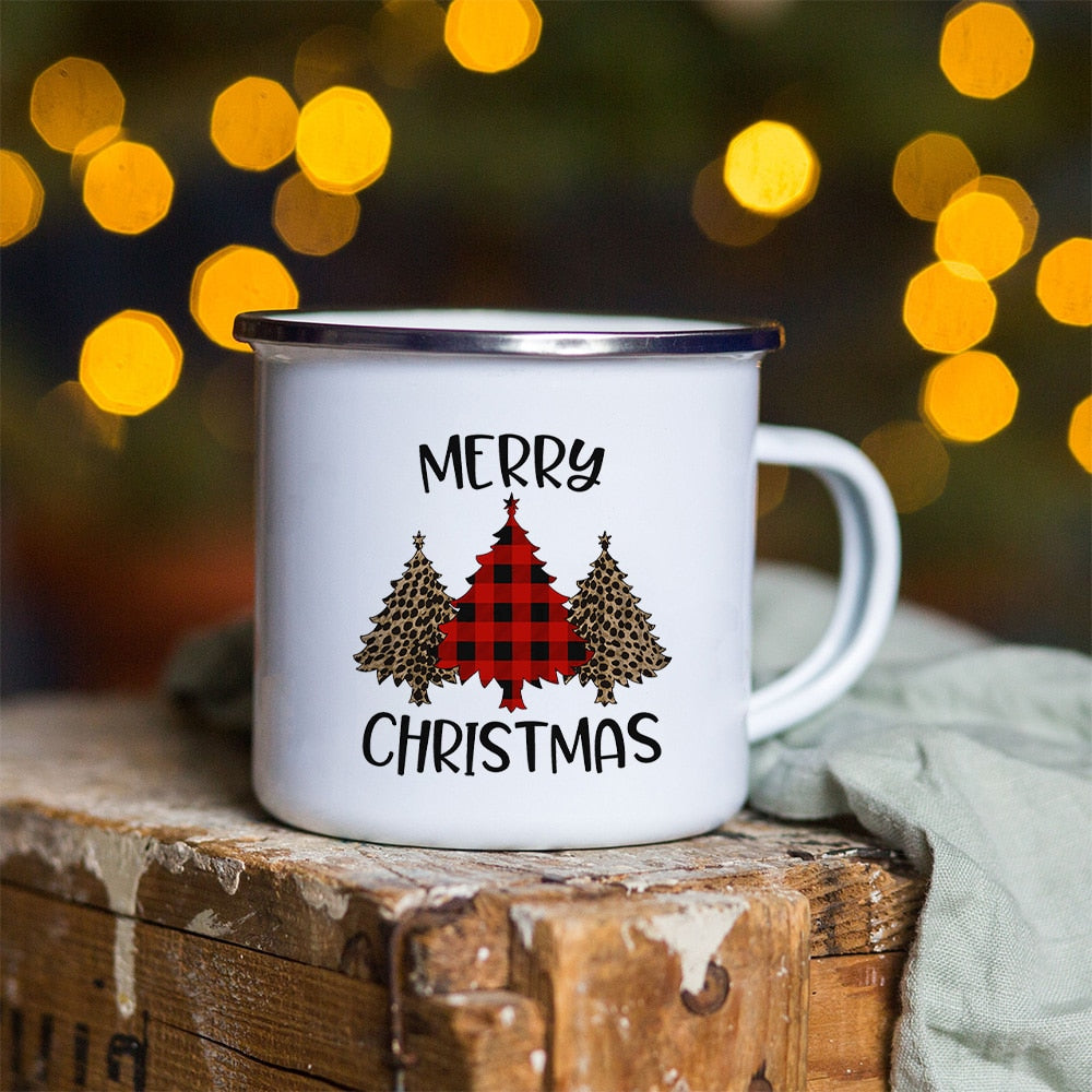 Snowman Deer Print Enamel Coffee Mugs Christmas Gifts New Year Party