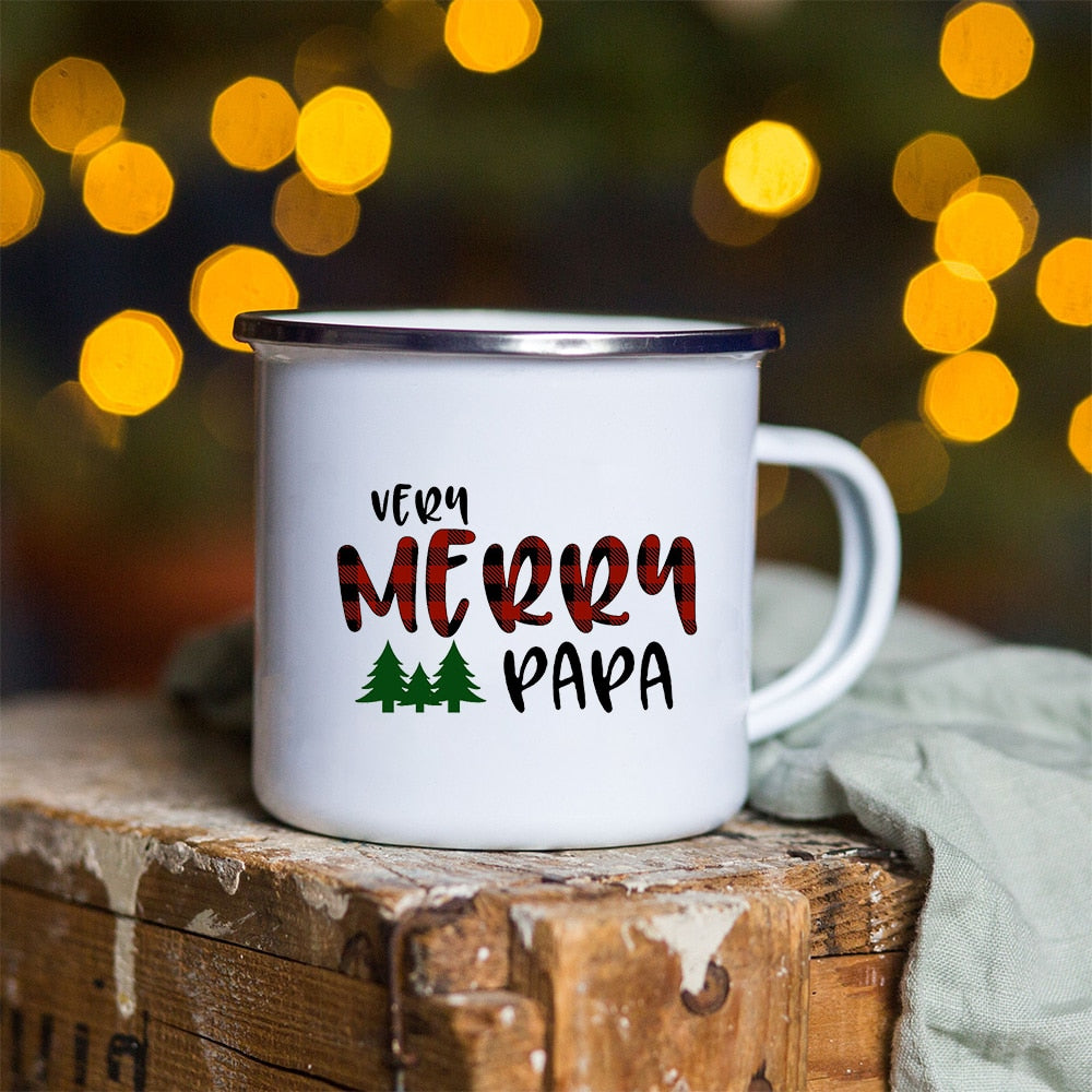 Snowman Deer Print Enamel Coffee Mugs Christmas Gifts New Year Party
