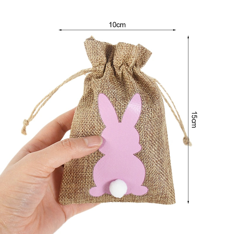 6Pcs Linen Easter Party Bunny Candy Cookie Packing Bags
