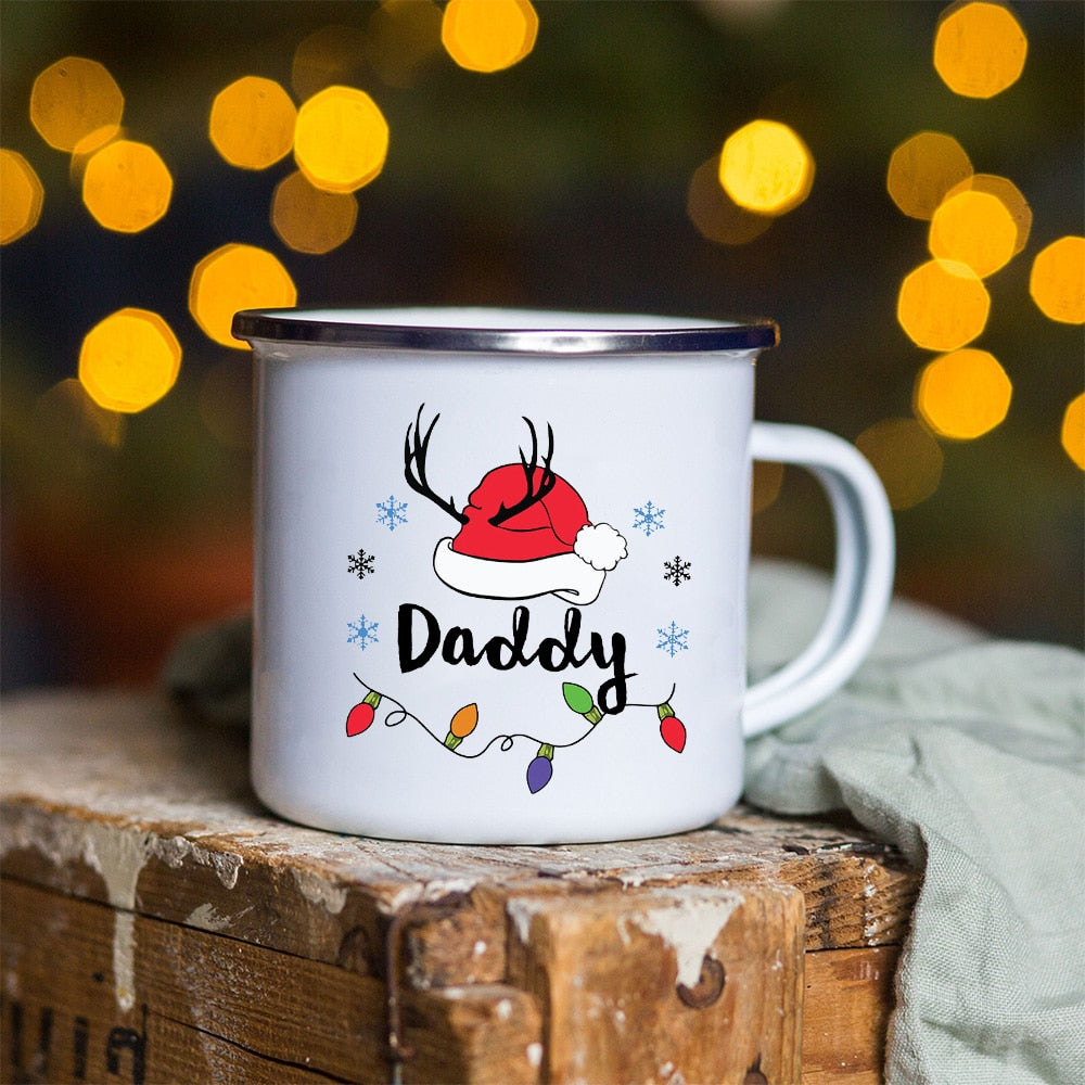Snowman Deer Print Enamel Coffee Mugs Christmas Gifts New Year Party