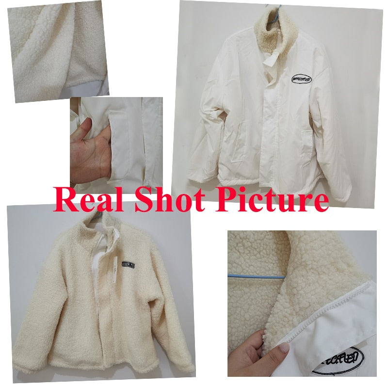 Harajuku Two Sides Wear Lamb Wool Coat Women 2022 Autumn