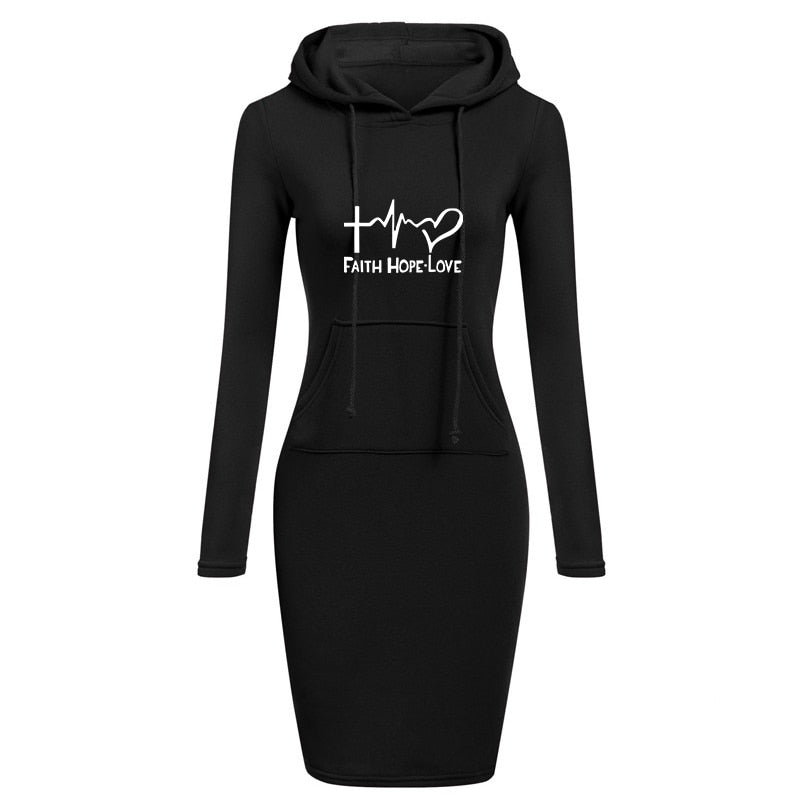 Spring Autumn Sweatshirt Long-Sleeved Dress with Hood