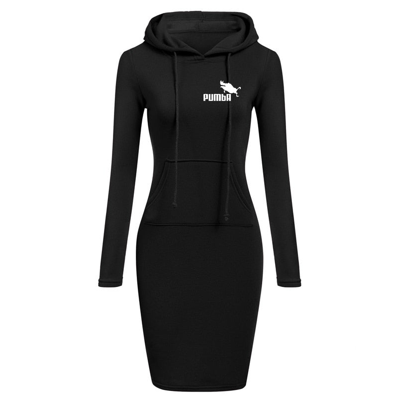 Spring Autumn Sweatshirt Long-Sleeved Dress with Hood