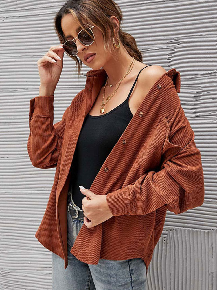 Autumn Corduroy Jacket Woman Long Shirt Jacket Women Button Coat Jackets