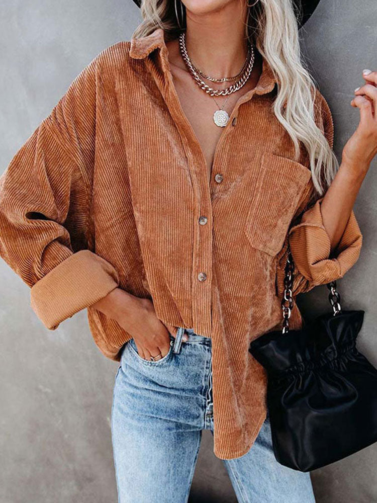 Autumn Corduroy Jacket Woman Long Shirt Jacket Women Button Coat Jackets