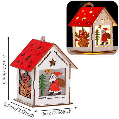 Wood Glowing Castle With Warm LED Lights Christmas Ornaments