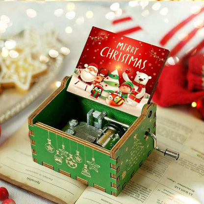 New Wooden Hand Crank Music Box Merry Christmas Music Theme