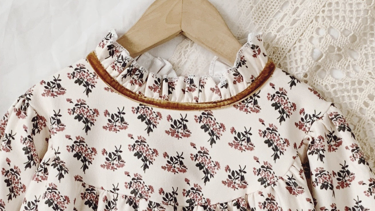 Autumn Baby Girls Dress Children Flower Clothes Long Sleeve Retro
