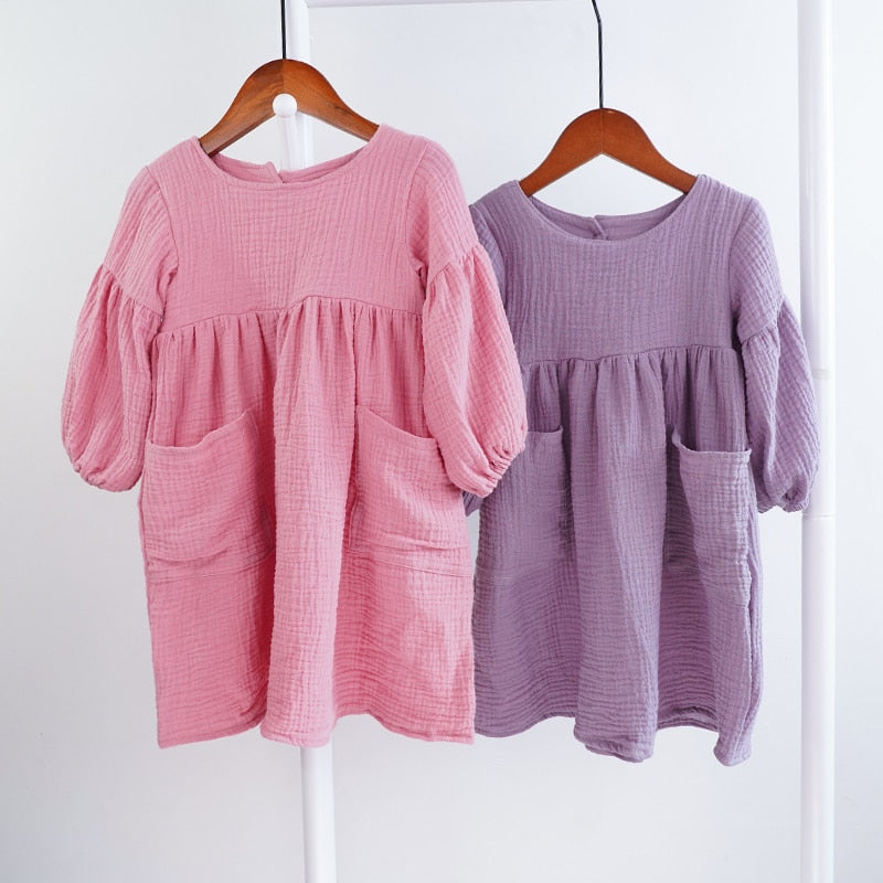 Autumn Spring Clothes Organic Cotton Long Sleeve Girls Dress