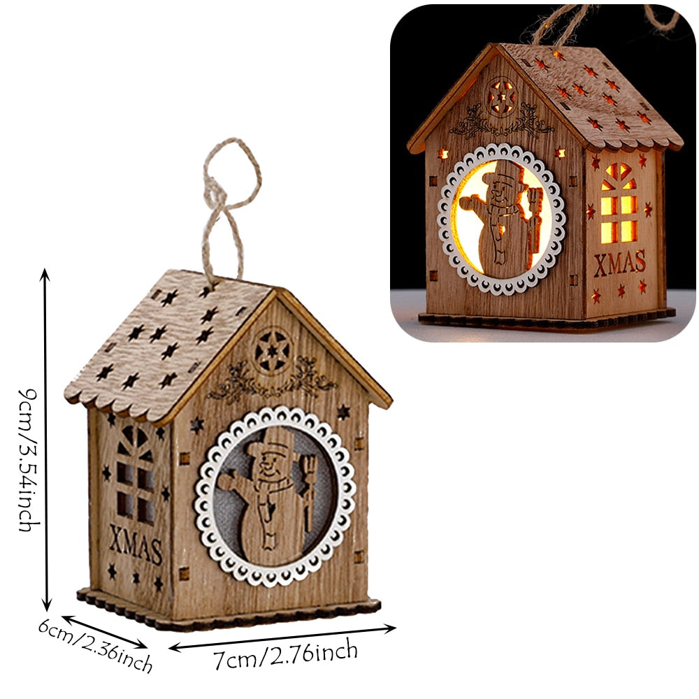 Wood Glowing Castle With Warm LED Lights Christmas Ornaments