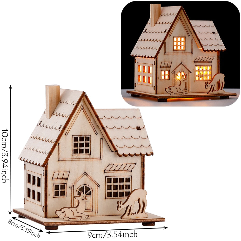 Wood Glowing Castle With Warm LED Lights Christmas Ornaments
