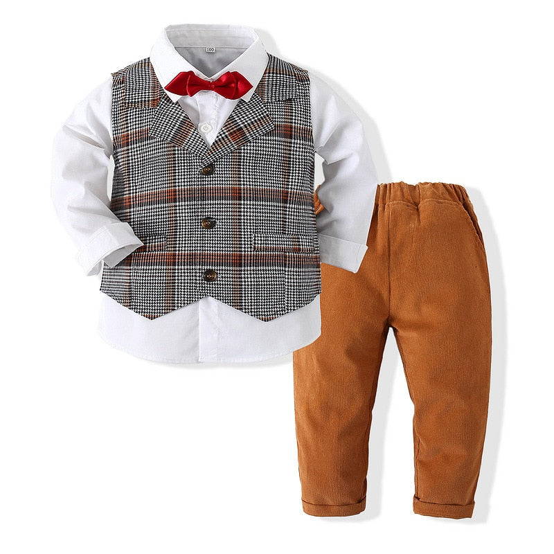 Formal Kids Boy Gentleman Clothes Long Sleeve& Pants Set