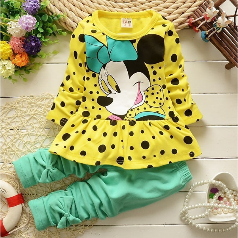 Fall Girls Clothing Outfits Cartoon Minnie Long Sleeve Set