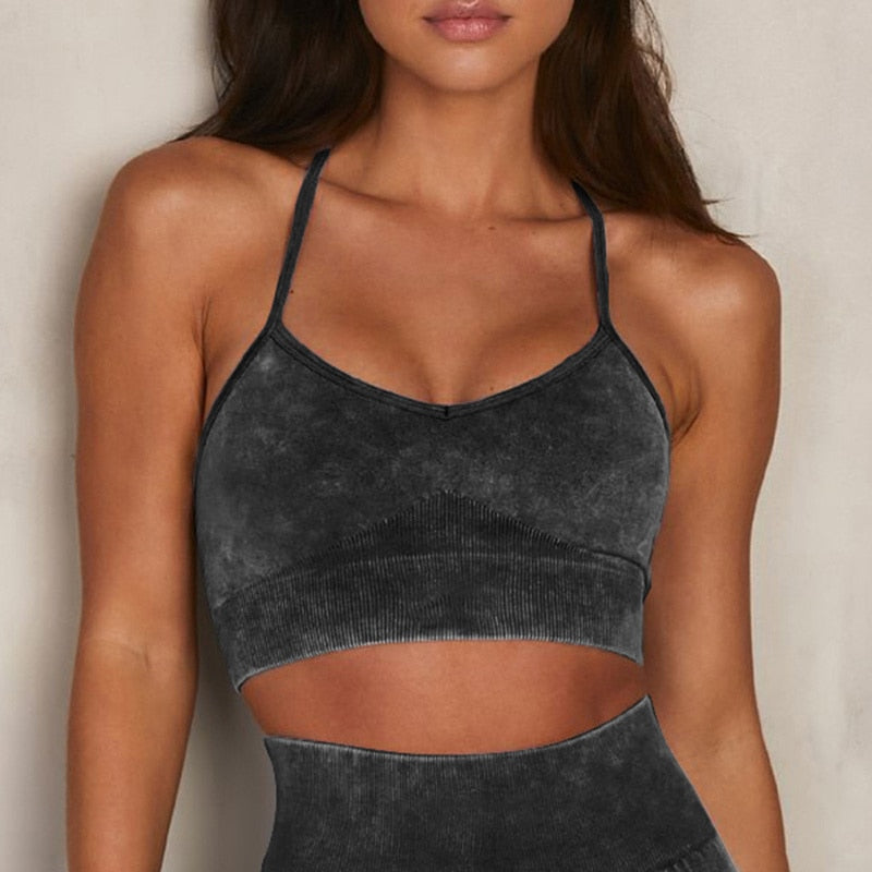 Women Seamless Sports Bra Long Sleeve Crop Top Set