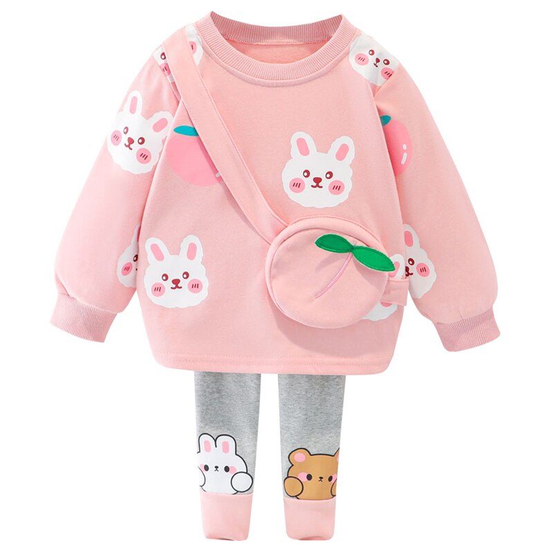 Spring Autumn Baby Girls Clothing Sets Kids Cartoon Rabbit Long Sleeve