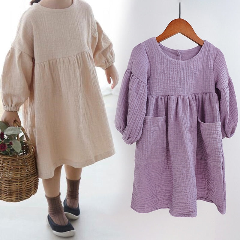 Autumn Spring Clothes Organic Cotton Long Sleeve Girls Dress