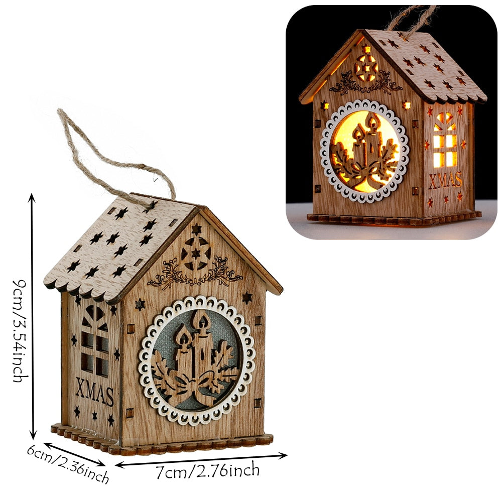 Wood Glowing Castle With Warm LED Lights Christmas Ornaments