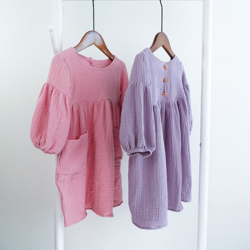 Autumn Spring Clothes Organic Cotton Long Sleeve Girls Dress