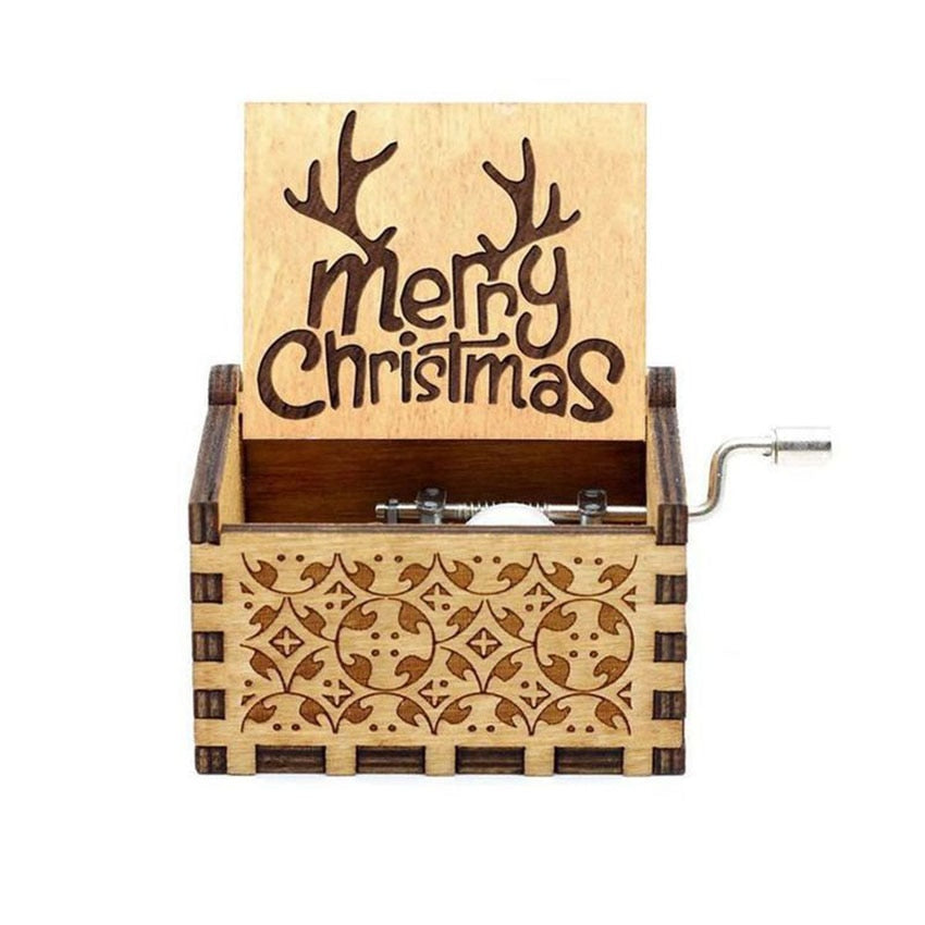New Wooden Hand Crank Music Box Merry Christmas Music Theme