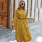 Fall Chiffon Long Sleeve Floral Maxi Dress Fashion Vintage V Neck Loose