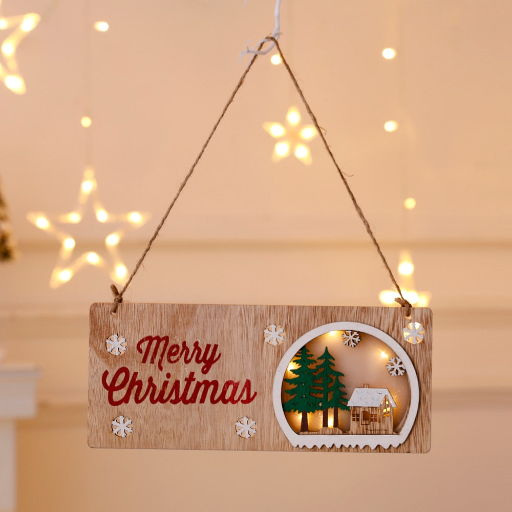 Wood Glowing Castle With Warm LED Lights Christmas Ornaments
