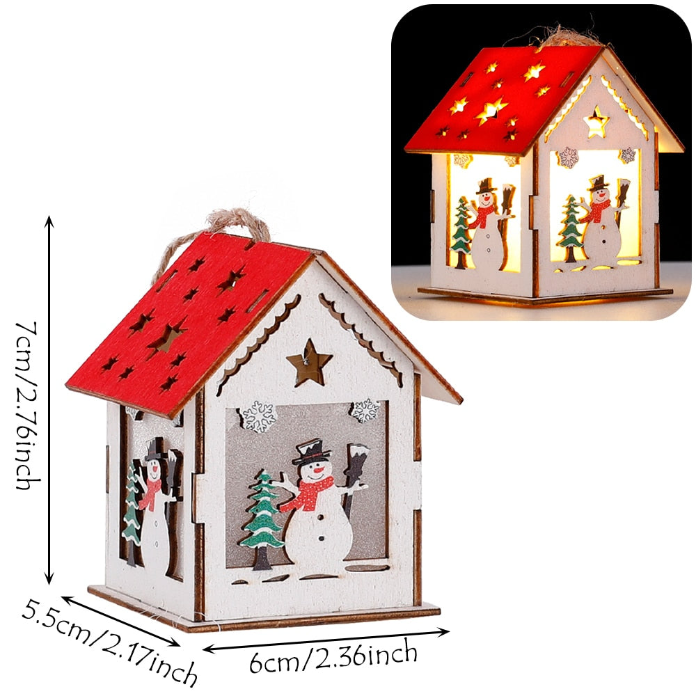 Wood Glowing Castle With Warm LED Lights Christmas Ornaments