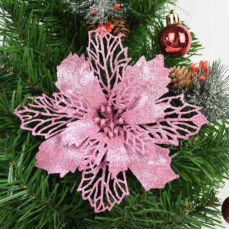5pcs 9-16cm Glitter Christmas Flower For Xmas Tree Decorations