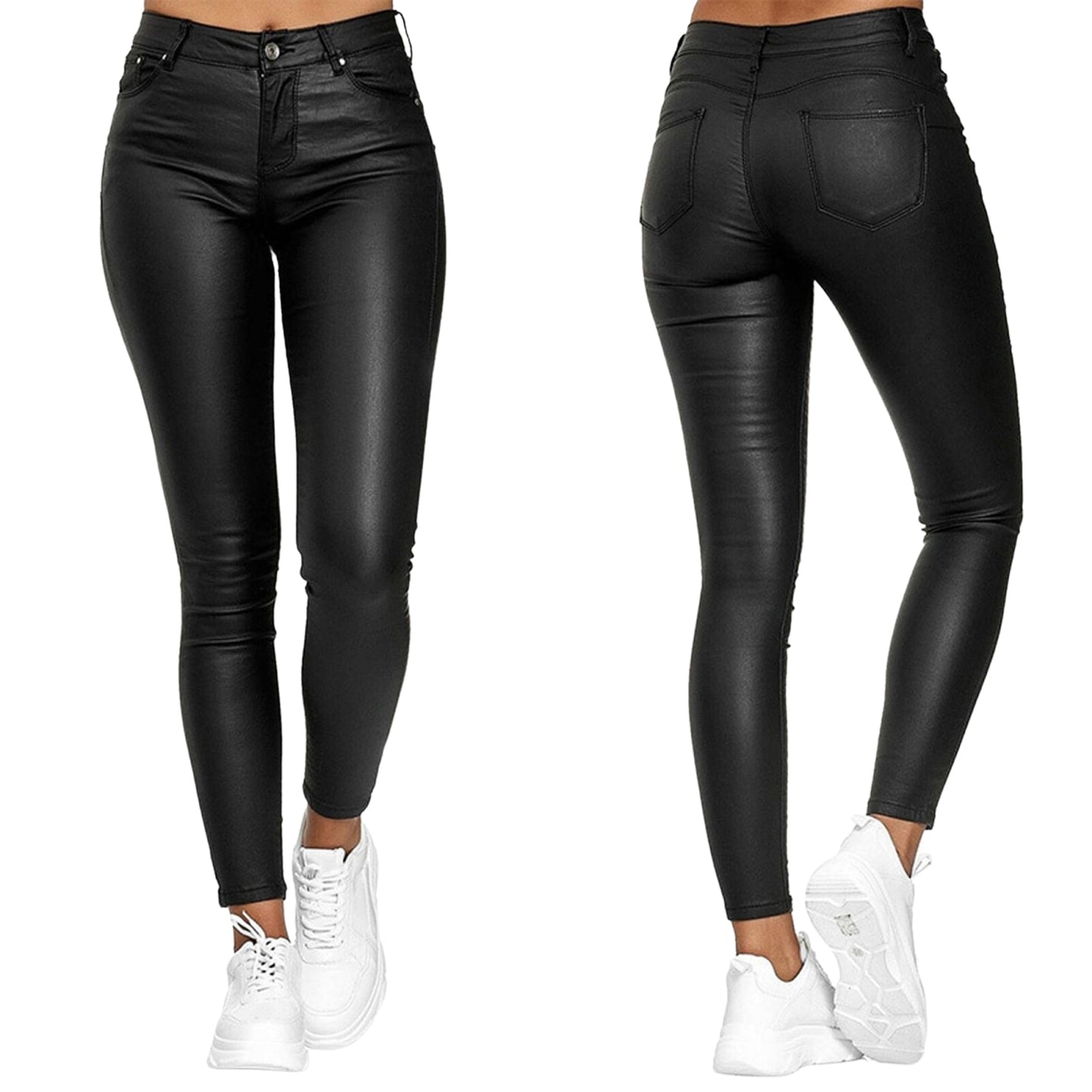 Women Leather Pants Black Sexy Stretch Bodycon Trousers