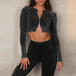 Women Seamless Sports Bra Long Sleeve Crop Top Set