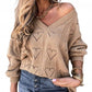 Women Autumn Winter Love Heart Hollow Crochet Sweater Loose