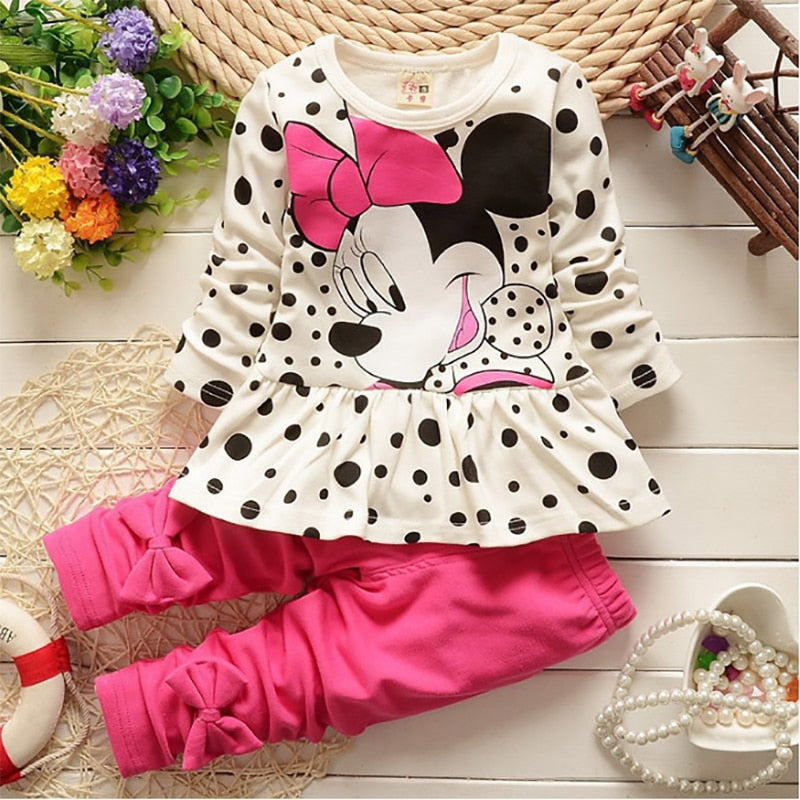 Fall Girls Clothing Outfits Cartoon Minnie Long Sleeve Set