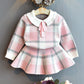 Girls Sets Children Clothing Autumn Winter Plaid Knit Cardigan Sweater