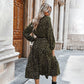 Fall Chiffon Long Sleeve Floral Maxi Dress Fashion Vintage V Neck Loose
