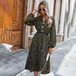 Fall Chiffon Long Sleeve Floral Maxi Dress Fashion Vintage V Neck Loose