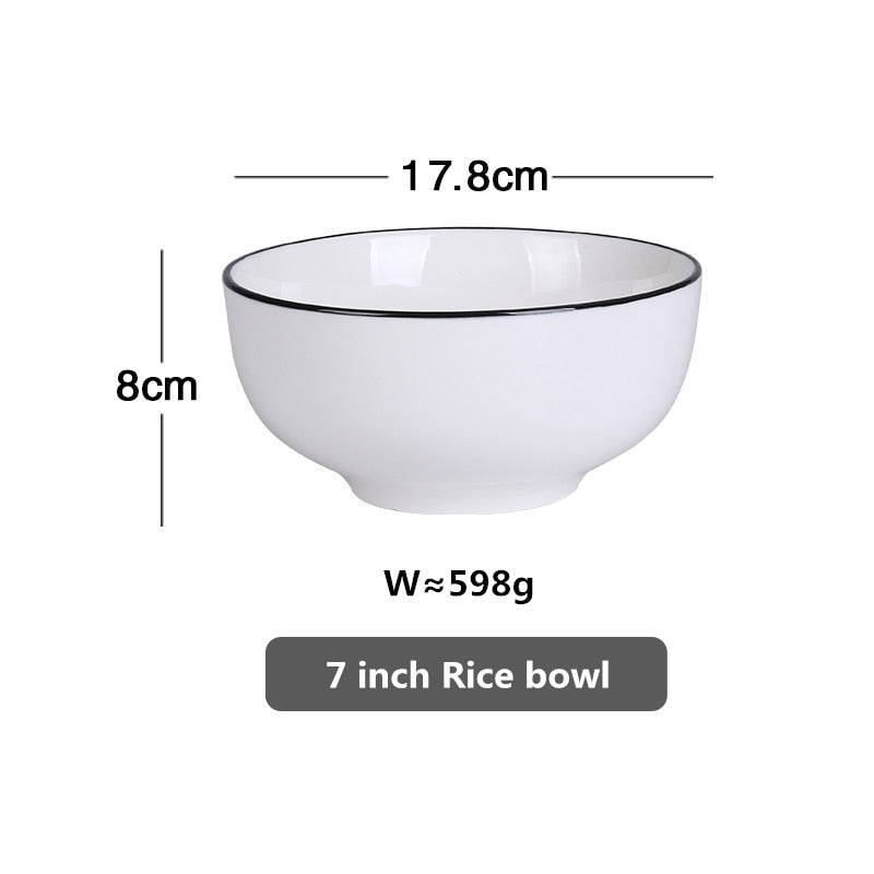 White With Black Edge Dinner Plate Ceramic Kitchen Dishes